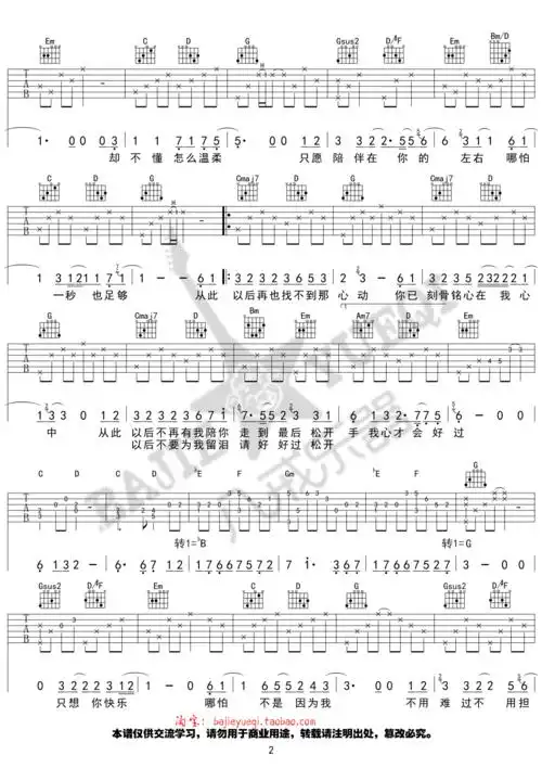 从此以后吉他谱c调查字典简谱网