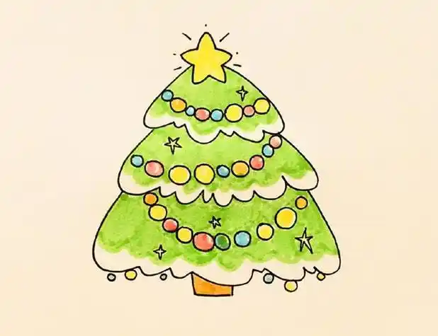 简单漂亮的圣诞树彩色素材简笔画