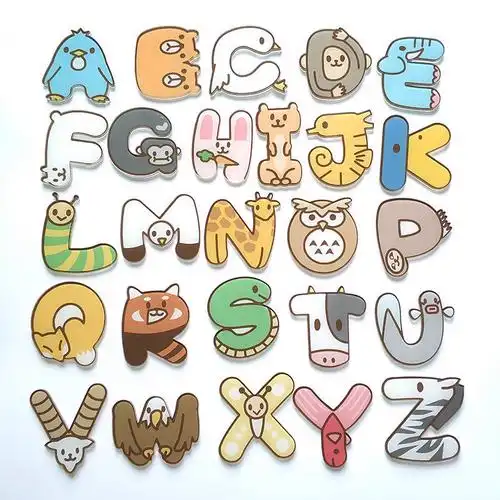 款可爱卡通勋章动物英文字母数字别针徽章一套装亚克力胸针袖扣可指定