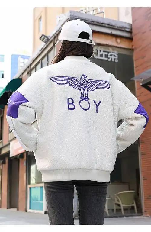 hkyx香港潮牌boy22冬季情侣羊羔绒保暖外套男女潮流加绒加厚boy老鹰