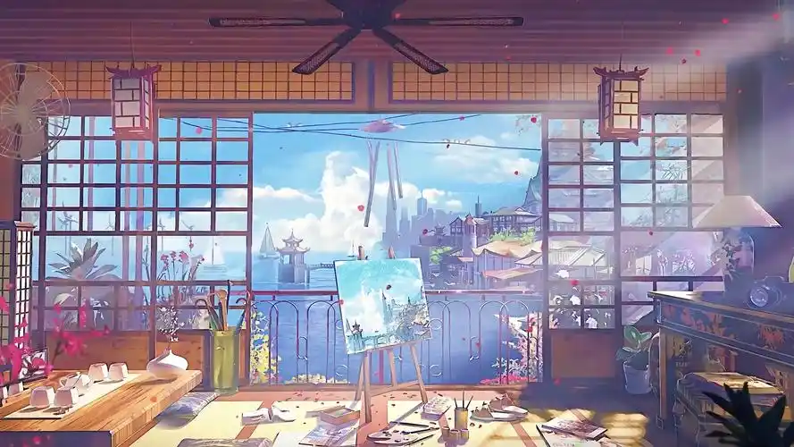 【温柔治愈系列】动漫风格～在温馨小屋面对着大海画画_哔哩哔哩_bili