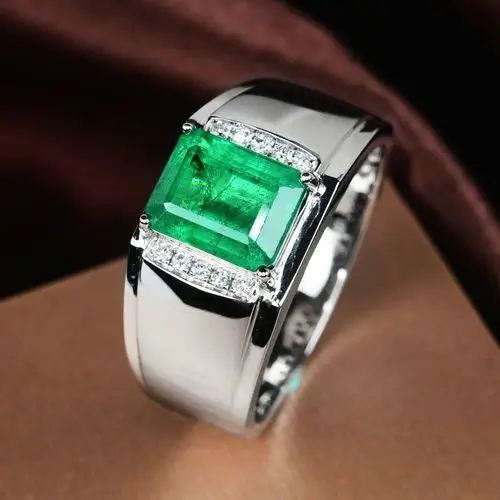 经典男款 2.76t 18k金天然祖母绿戒指 伴镶钻石 9948