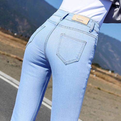 浅蓝色牛仔裤女2024春秋新款高腰弹力显瘦紧身八九分铅笔小脚裤长
