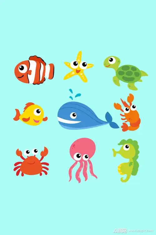 9款卡通海洋动物矢量素材