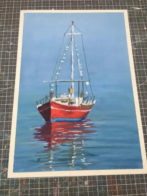 油画棒个艘红船