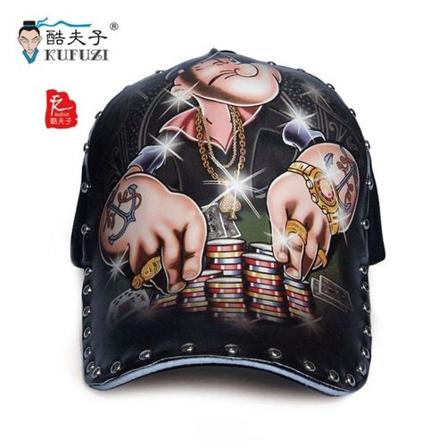 男士棒球帽个性插画赌神卡通图案帽子柳钉春夏款遮阳鸭舌帽子潮女