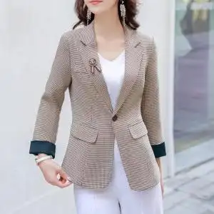 格子西服网红ins小西装外套女酷潮韩国复古中长款英伦风韩版修身