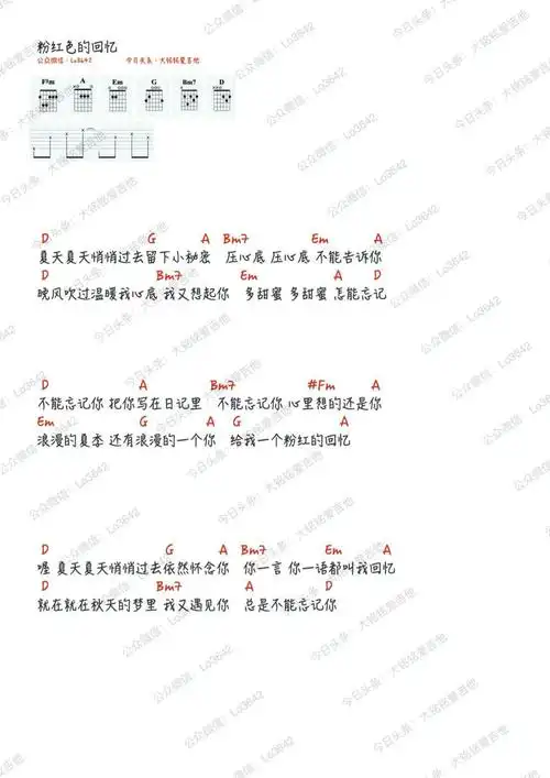 《粉红色的回忆》吉他和弦谱_手机搜狐网