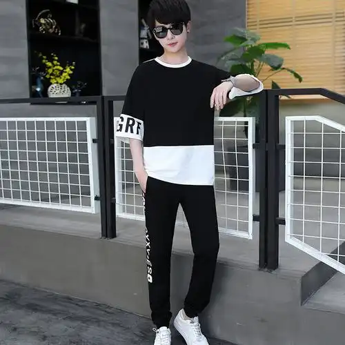 青少年13男装潮流帅气15男孩12岁初高中学生长裤套装t恤