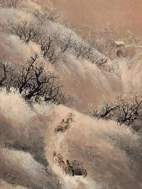 黎雄才山水画雪景里的人和动物