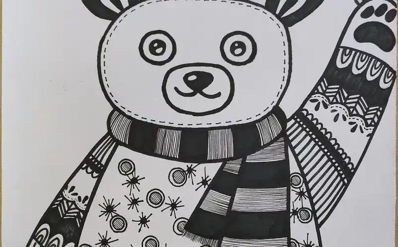 【儿童画】小熊 黑白装饰画 点线面