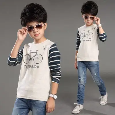男童长袖t恤纯棉春夏10少年儿童装13男孩上衣12-15岁大童男装秋装