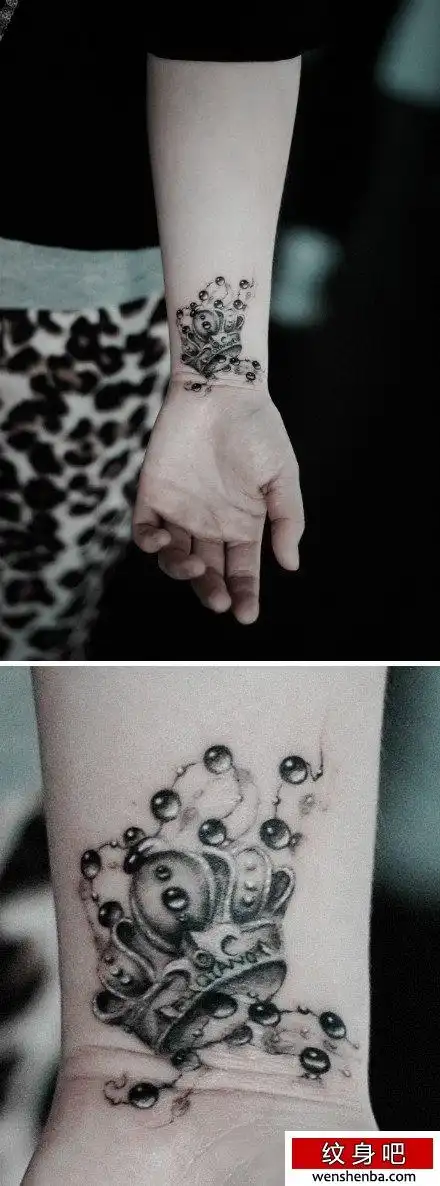 手腕处皇冠与链条纹身图案