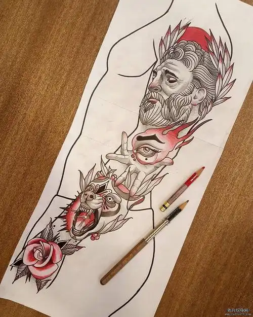 手臂黑灰船长纹身图案