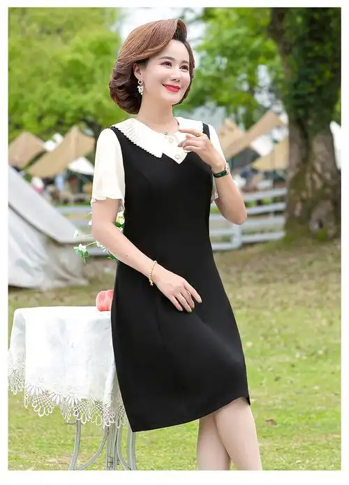中年人小个子连衣裙高端40一50岁夏季矮个子中年妇女短袖中年女士娃娃