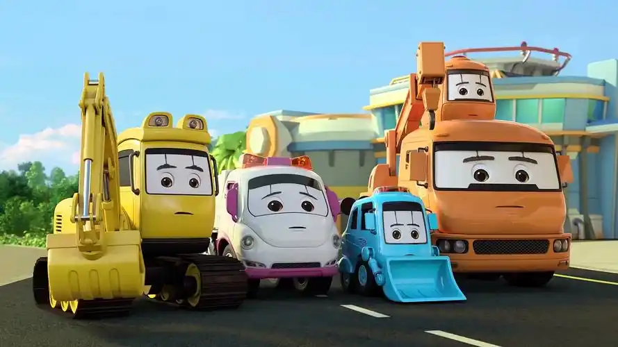 超级工程车卡通动画7-9集 超级工程车一起修马路 水泥车和推土车盖