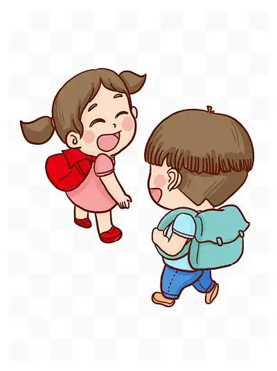 手绘开心上学的两个小孩人设计