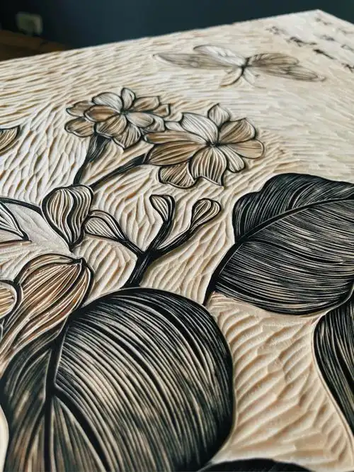 手工雕刻黑白木刻版画茉莉花