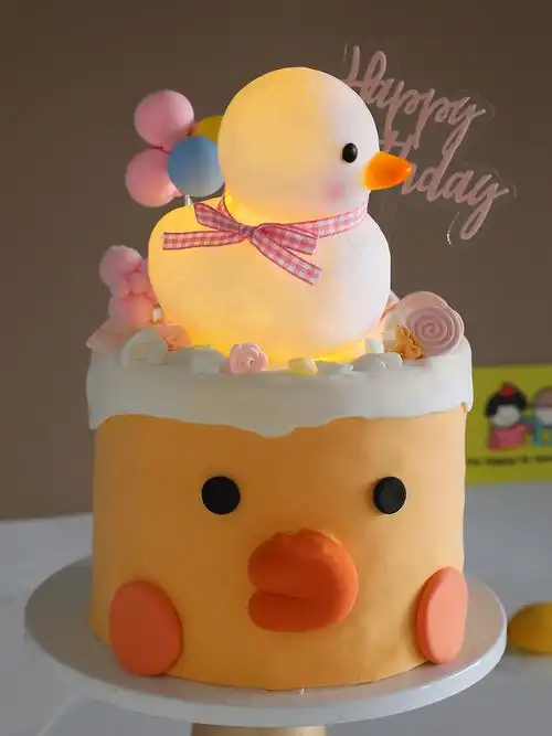 网红蛋糕装饰摆件可爱卡通粉蓝丝带鸭子ins节日装扮用品