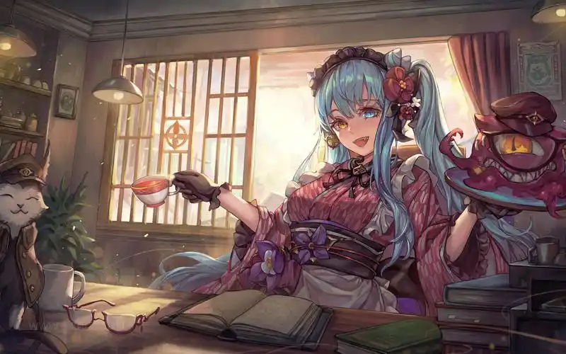 日本女仆装异色症动漫女孩电脑壁纸