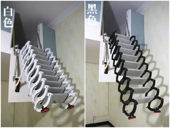 室内侧装式阁楼伸缩楼梯隐藏款开放式洞口式隔层平台家用折叠梯子 (侧