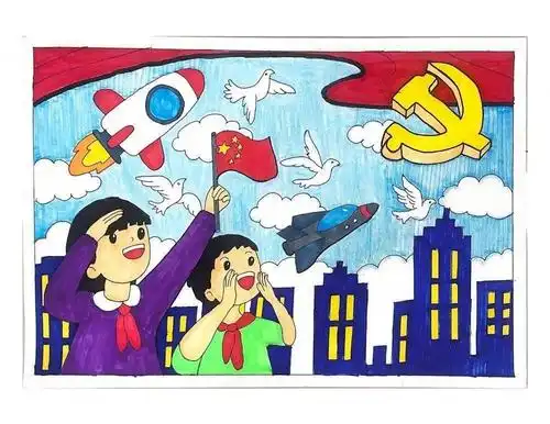 红领巾心向党绘画作品展示一