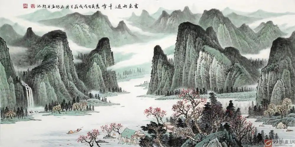 廖崧越 小六尺写意山水画《云来雨过千峰秀》 - 写意山水画 - 99字画