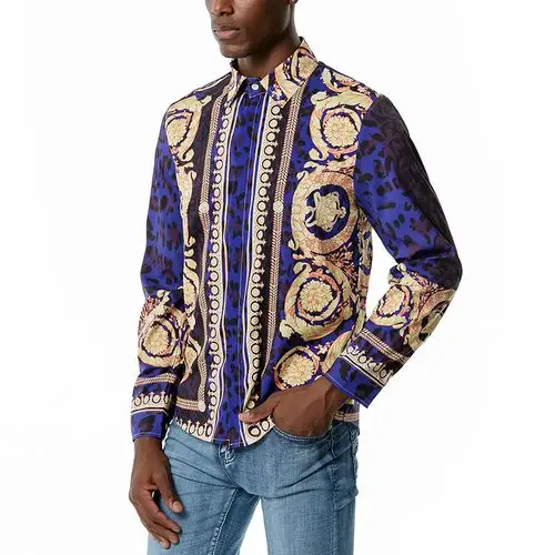 2020外贸跨境秋季新款欧式宫廷风时尚印花男士长袖休闲衬衫