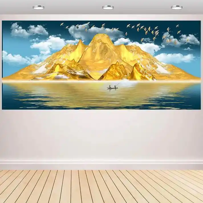 横版金山背景画壁画客厅卧室自粘装饰画电视背景墙背靠金山自贴画