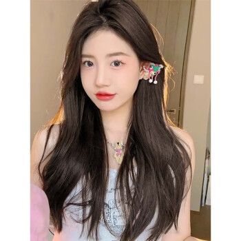 闪格 假发女黑长直发中分八字刘海蕾丝头皮全头套式气质逼真发套 冷