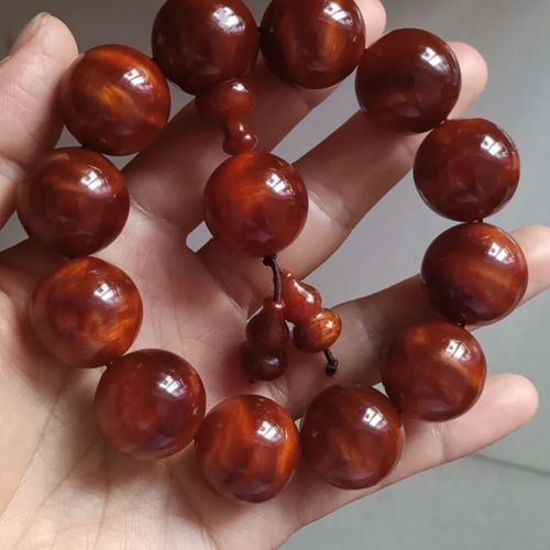 长白山琥珀木北沉香手串满高油全透红松明子手链男女款松丁闪电纹