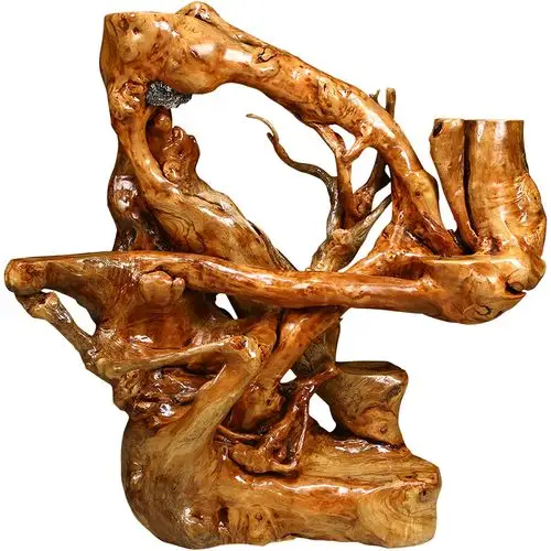 典艺艺阁根雕花架天然根抱石整体落地实木树根根雕花架