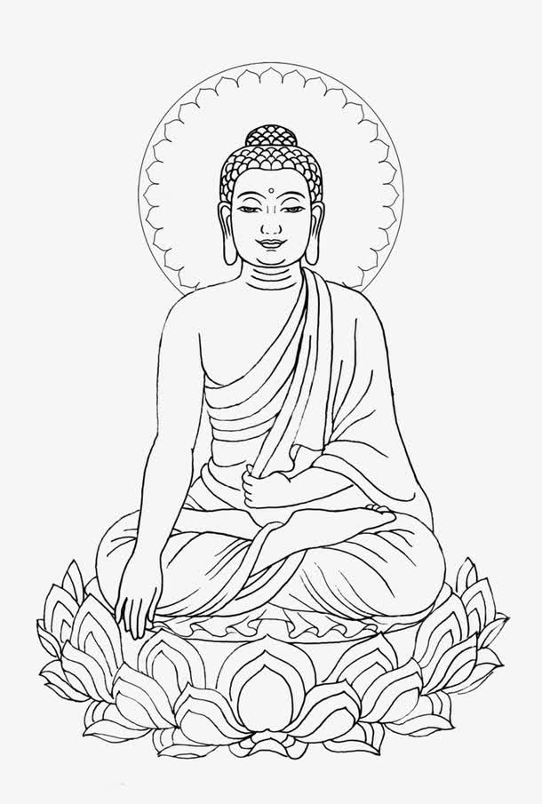 白描手绘释迦牟尼佛打坐莲台