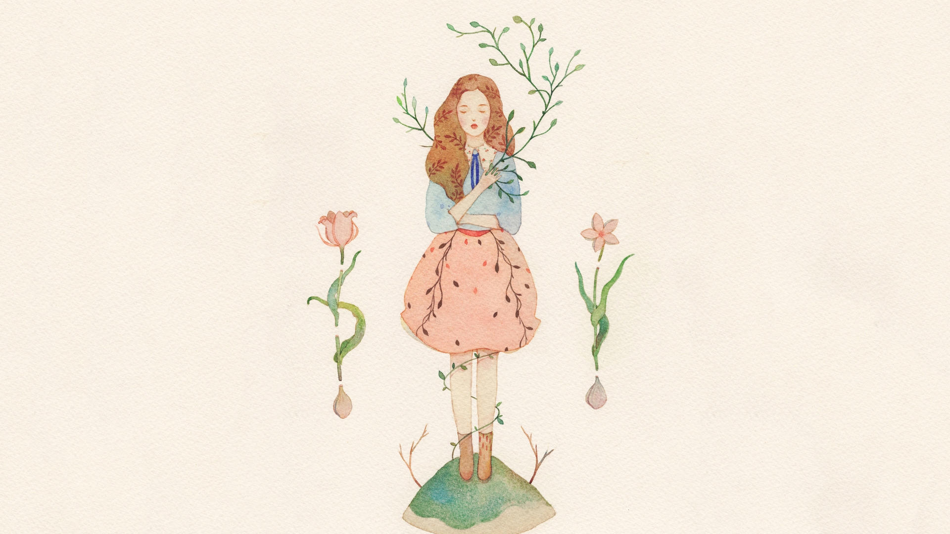 唯美水彩画女孩高清宽屏桌面壁纸