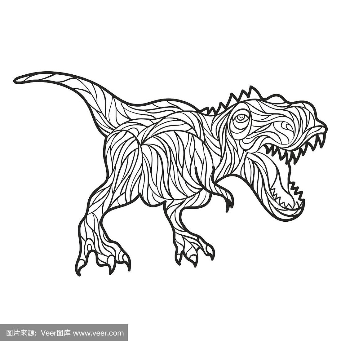 矢量单色手绘插图的暴龙.