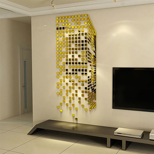 镜面面魔方3d立体墙贴亚克力客厅墙面装饰电视墙贴