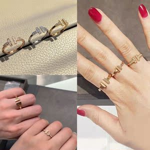 正品tiffany蒂芙尼双t开口戒指18k玫瑰金情侣带钻白贝母对戒男女