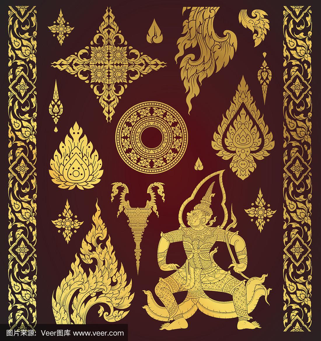 一套泰国艺术元素,装饰图案.民族艺术,图标向量