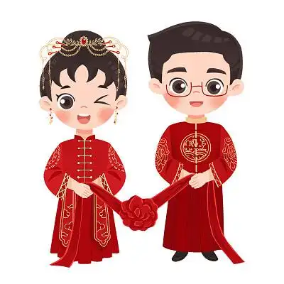 情侣新娘新郎喜庆幸福蓝色卡通结婚新郎新娘我们结婚了婚礼邀请函宣