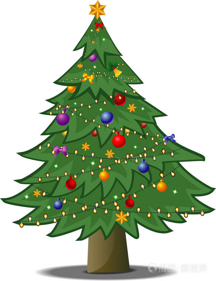孤立在白色背景上的装饰的圣诞树插画-正版商用图片02n8yi-摄图新视界
