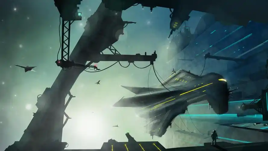 宇宙空间站科幻酷炫手绘插画,艺术壁纸-回车桌面