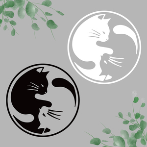 简约萌宠卡通圆形猫咪图案黑白两款热转印烫画贴服饰装饰贴花印花