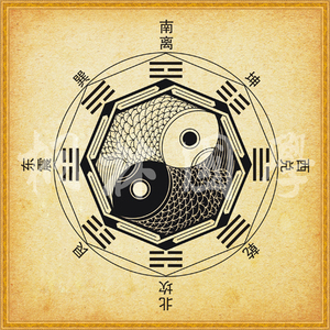 复古双鱼太极八卦图 民俗上梁贴八卦图 阴阳鱼创意装饰画216