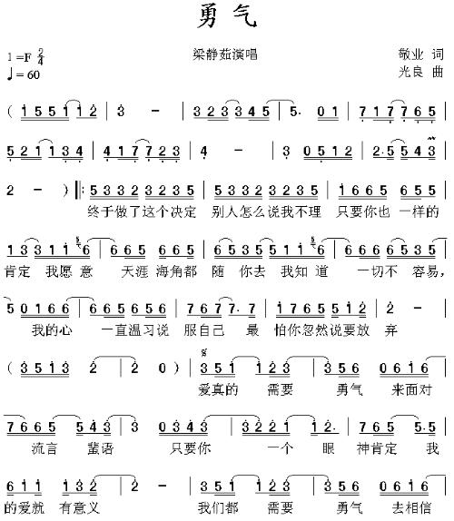 求 梁静茹的 "勇气" 钢琴简谱!