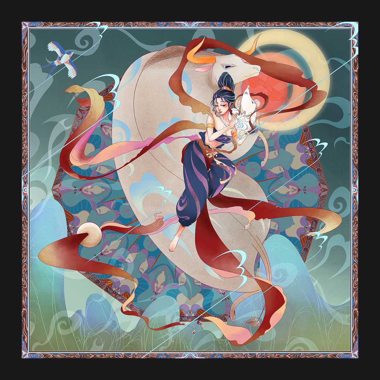 岁首 敦煌国风插画