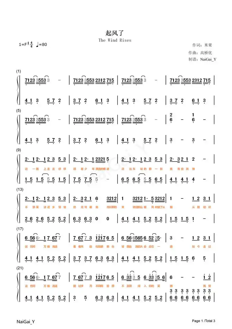 起风了 #简谱 #琴谱 #原神 #蛋仔派对 - 抖音