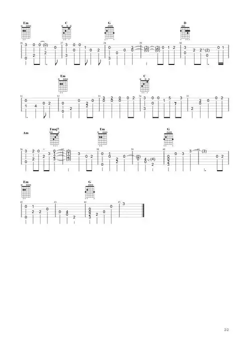 (忧伤的步美)吉他谱_g调简单版_指弹_乌漆嘛黑的老大_六线谱-吉他粉