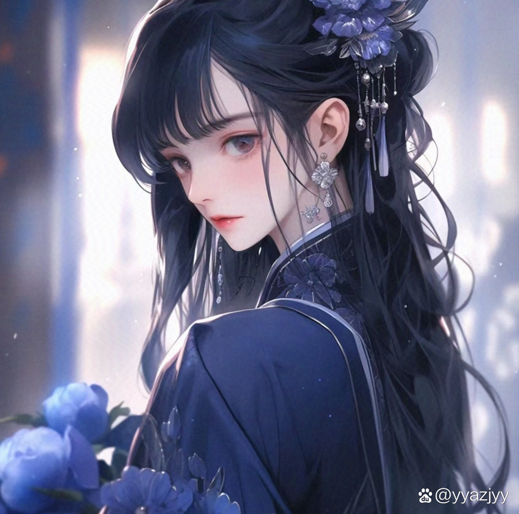 蓝色系服饰女生动漫头像,来一波儿~靓丽大气的蓝色,有稳重高雅的美