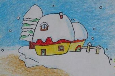 儿童免费学画画冬天的简笔画画出美丽雪景与温暖小屋儿童雪景画彩色简
