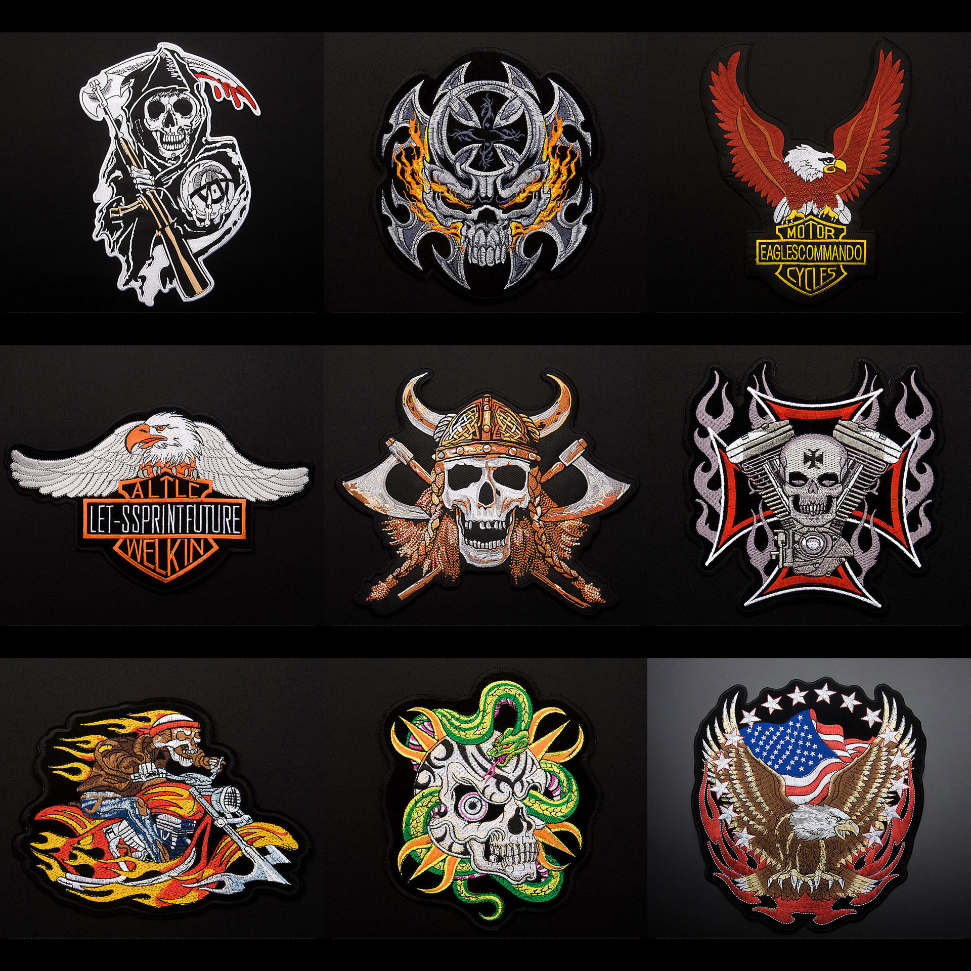 刺绣老鹰火焰骷髅徽章布贴大号衣服背面补丁布贴